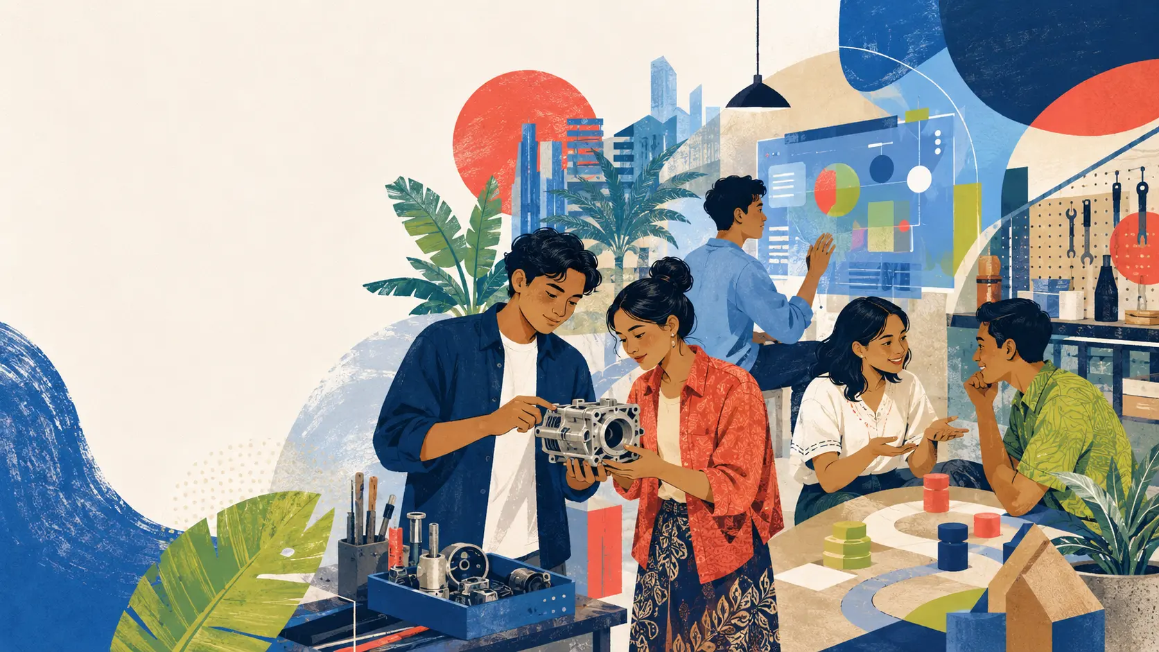 Modernist editorial illustration for Solutions Business